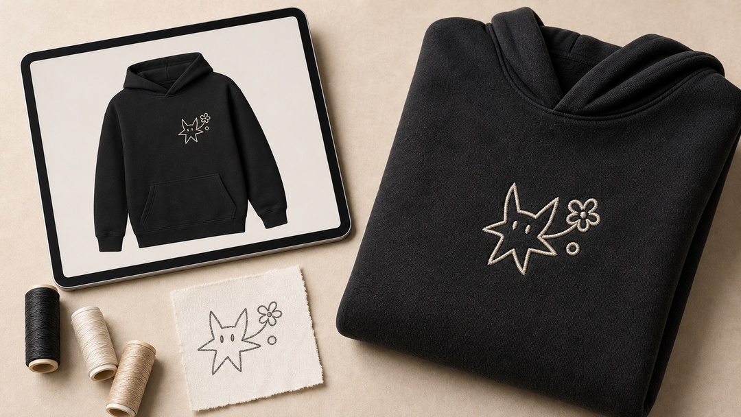Hoodie personnalisé Kaito Global — preview visuel avant validation de broderie.