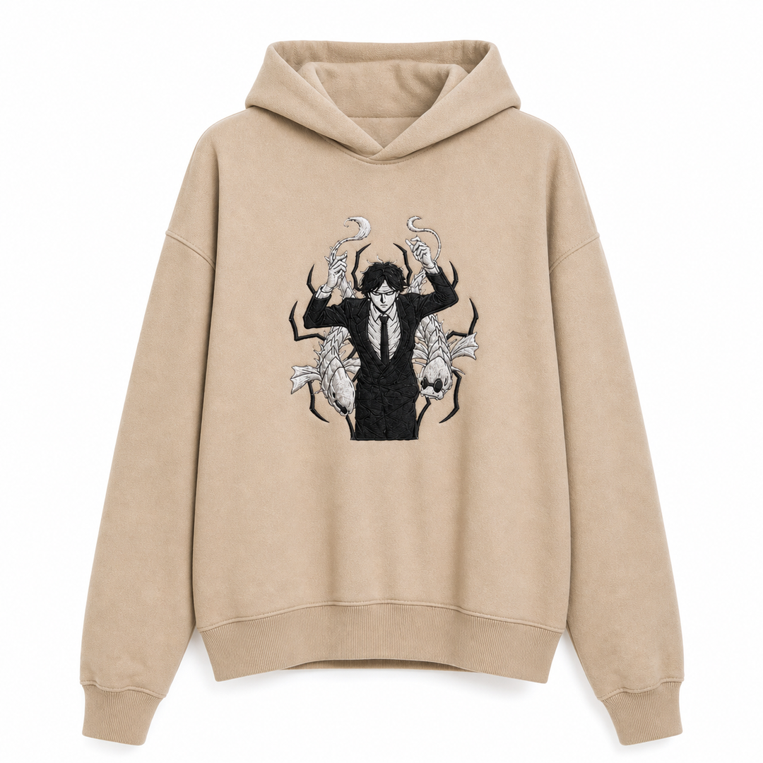 Kaito The False Prophet — khaki full hoodie, corrected single collar seam, v20260623.