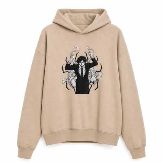 Kaito The False Prophet — khaki full hoodie, corrected single collar seam, v20260623.