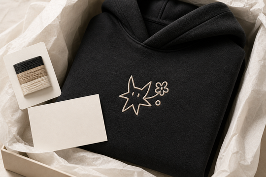 Hoodie personnalisé Kaito Global — hoodie brodé prêt à expédier dans packaging.