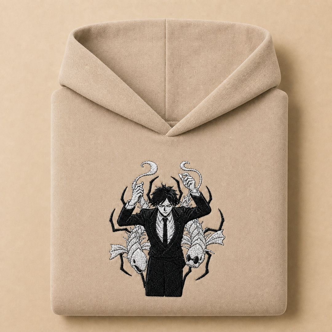 Kaito The False Prophet — khaki folded hoodie, corrected single collar seam, v20260623.