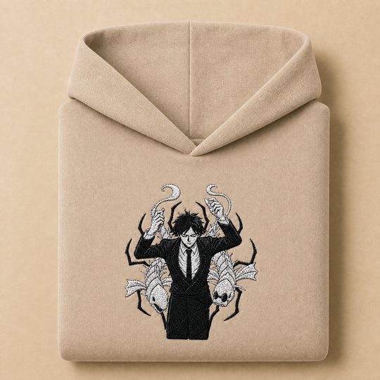 Kaito The False Prophet — khaki folded hoodie, corrected single collar seam, v20260623.