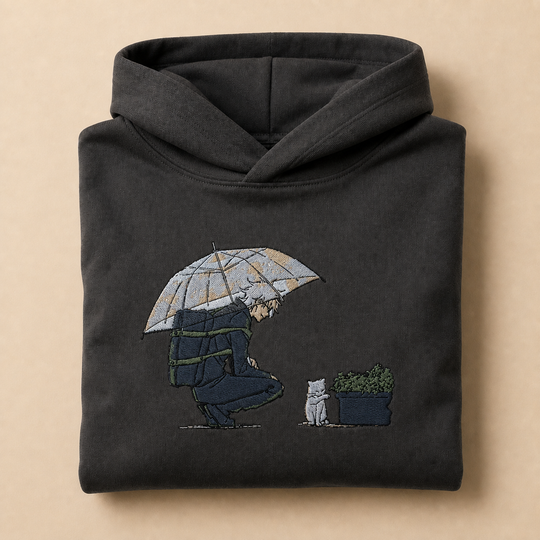 Kaito approved v7 Shopify image-by-image — hoodie-satoru-gojo-cat — folded flatlay