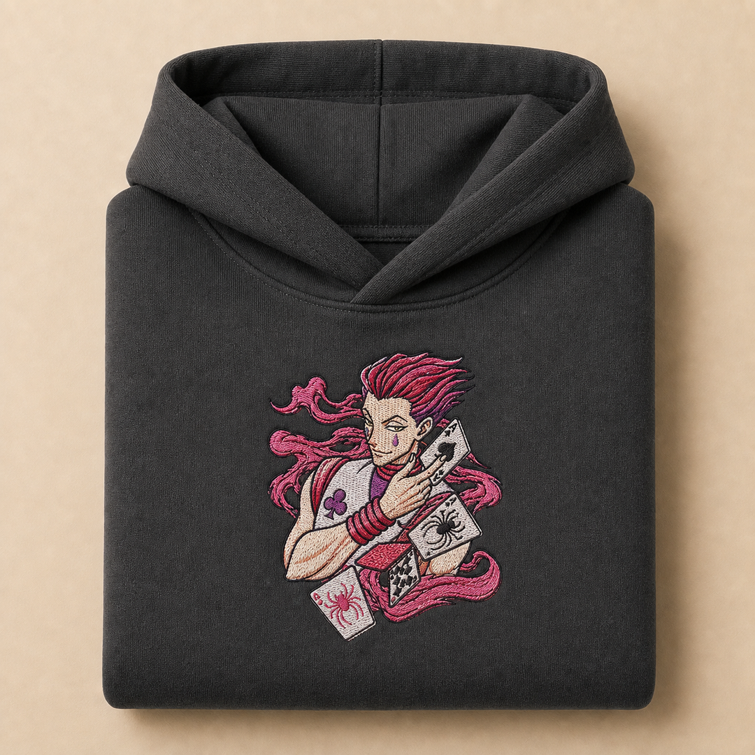 Kaito approved v7 Shopify image-by-image — hoodie-the-trickster-of-death — folded flatlay