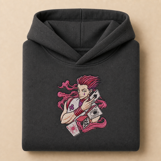 Kaito approved v7 Shopify image-by-image — hoodie-the-trickster-of-death — folded flatlay