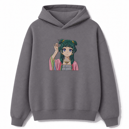 V3.1 Shopify-color light gray no-lace hoodie with medium 20cm Maomao chest embroidery.